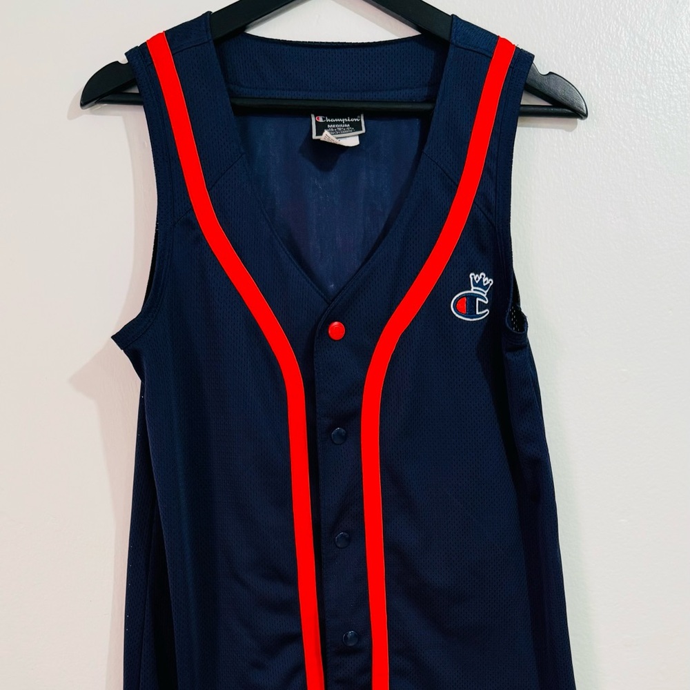 Champion Baseball Sleeveless Button Up Navy Jersey Dress Size M